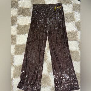 Wayf NW Defects Brown Sequin Wide-Leg Pants